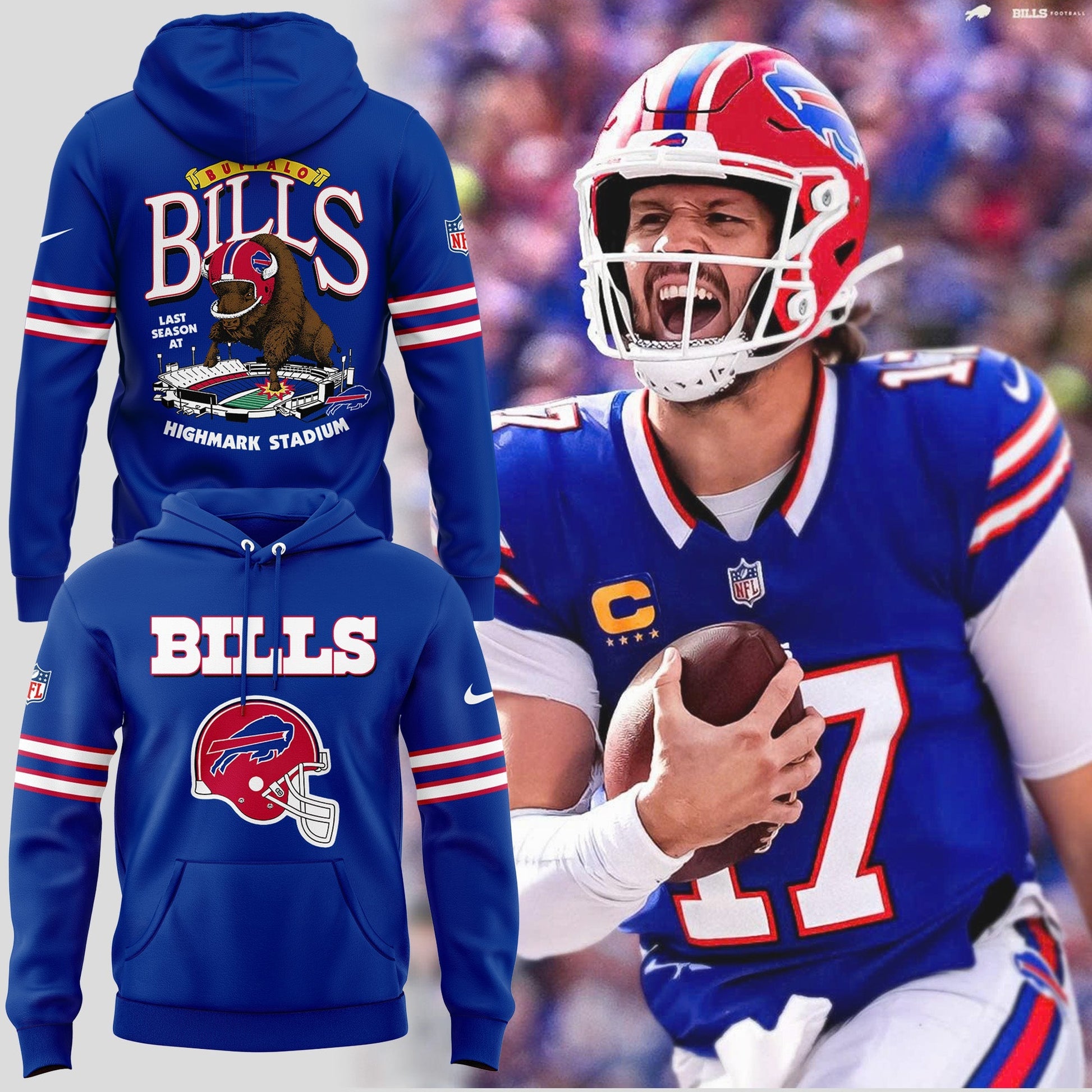 Exclusive 2025 Buffalo Bills Red Helmets Back Hoodie V3
