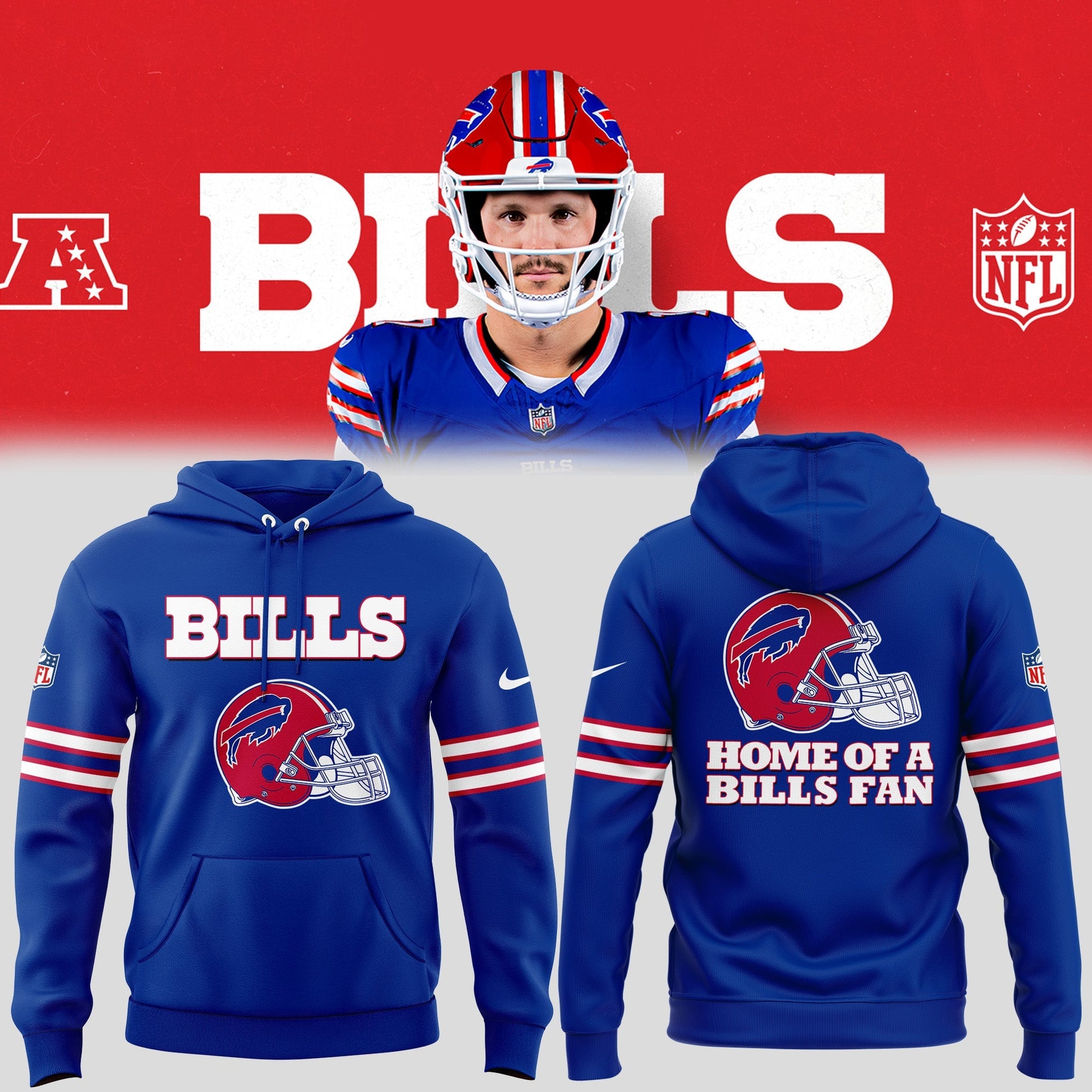 Exclusive 2025 Buffalo Bills Red Helmets Back Hoodie V2