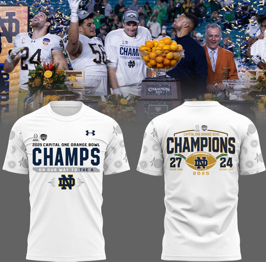 Notre Dame Fighting Irish Football NCAA Limited Orange Bowl Champions White T-Shirt