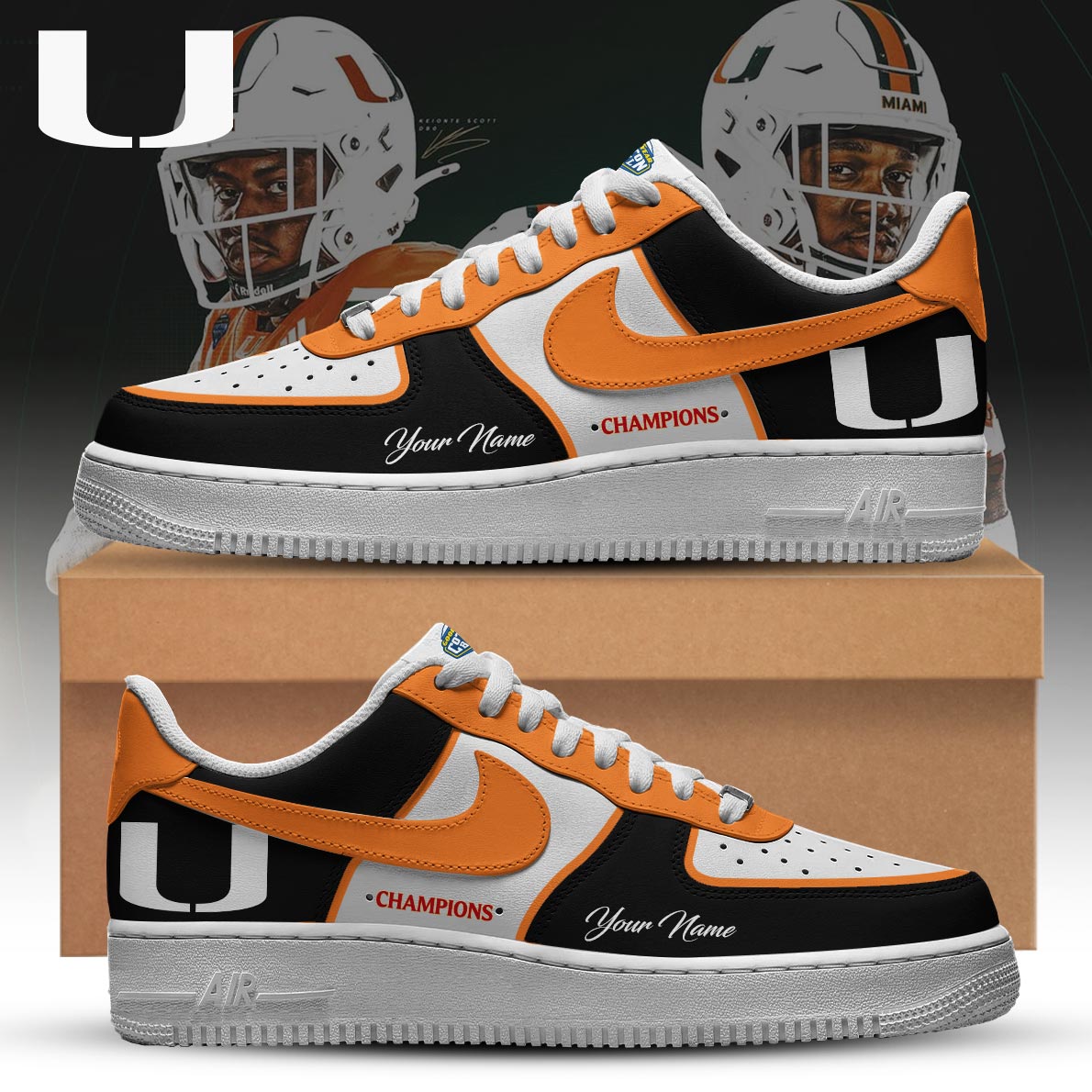 Miami Hurricanes Football Cotton Bowl Champions 2025 Custom AF1 Sneaker