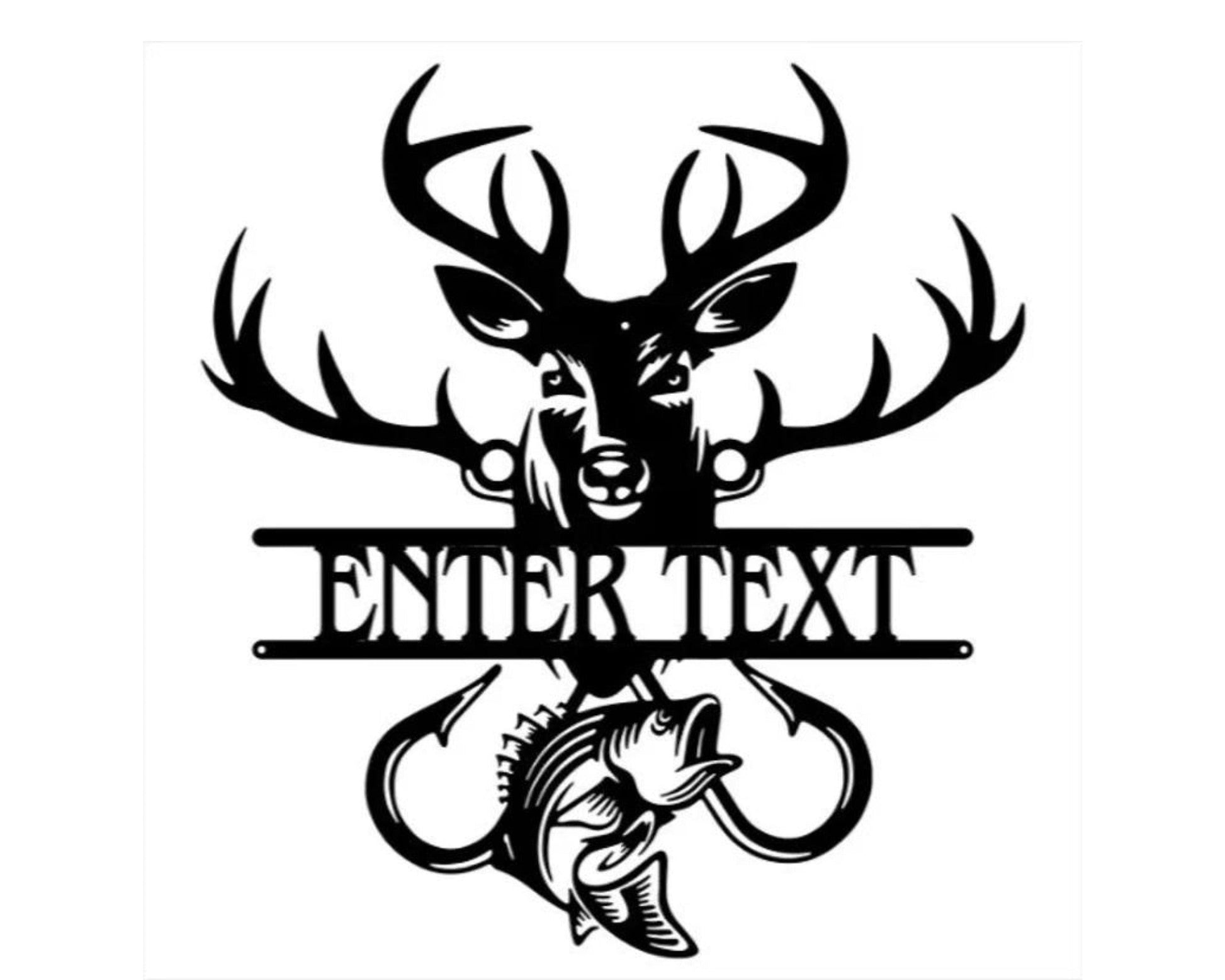 Personalized Deer And Fish Metal Sign, Custom Name Sign Fish Wall Art, Outdoor Metal Sign Deer Wall Art, Metal Wall Decor, Housewarming Gift