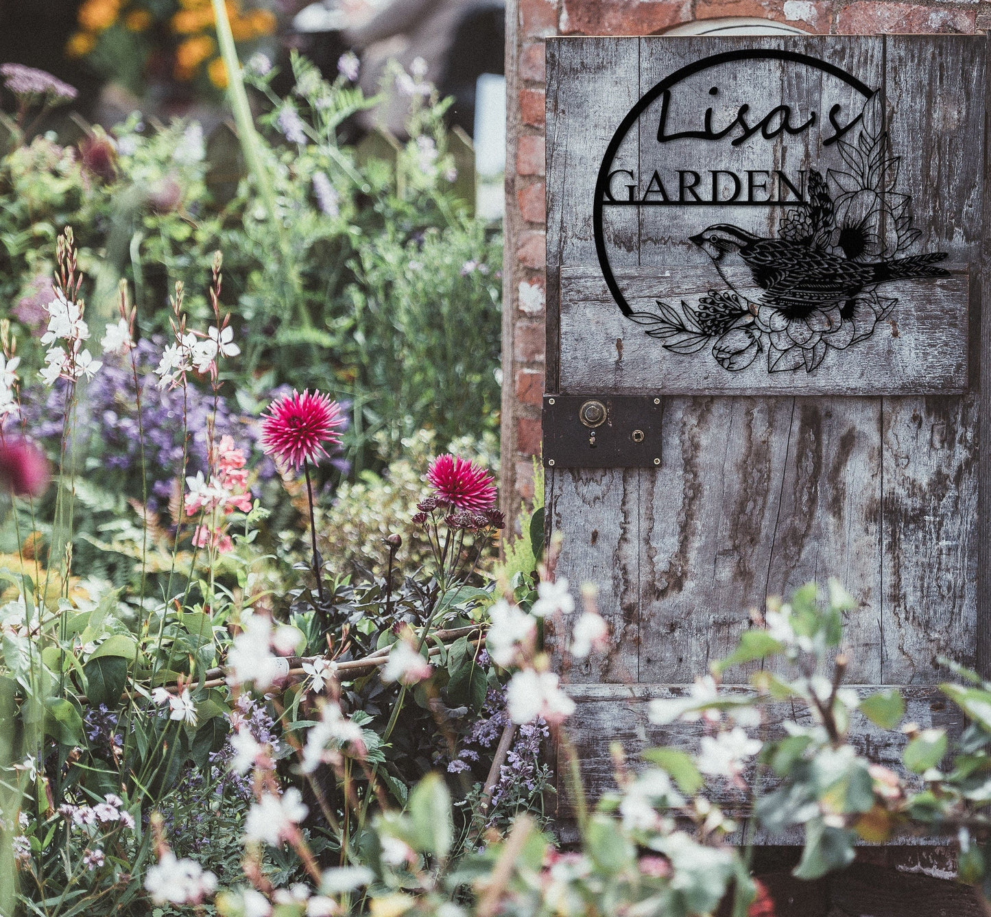Personalized Garden Sign,Birds Floral Decor,Custom Garden Sign Name,Yard Decor,Outdoor Decor,Garden Metal Art,Metal Garden Sign