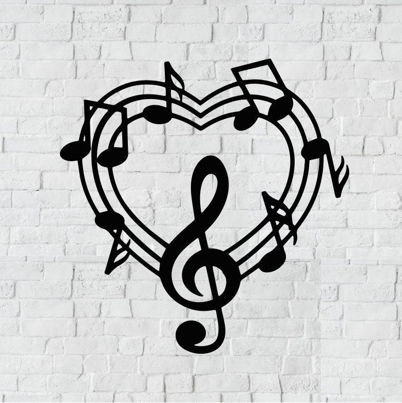 Music Heart Metal Sign / Music Metal Art / Music Home Decor / Musical Note Home Decor / Metal Wall Art / Music Sign