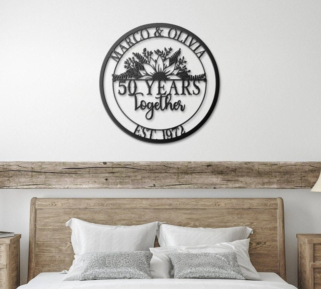 50th Anniversary Gift, Anniversary Gift For Parents, Golden Anniversary, 50 Year Anniversary Sign, Wedding Anniversary Metal Wall Art
