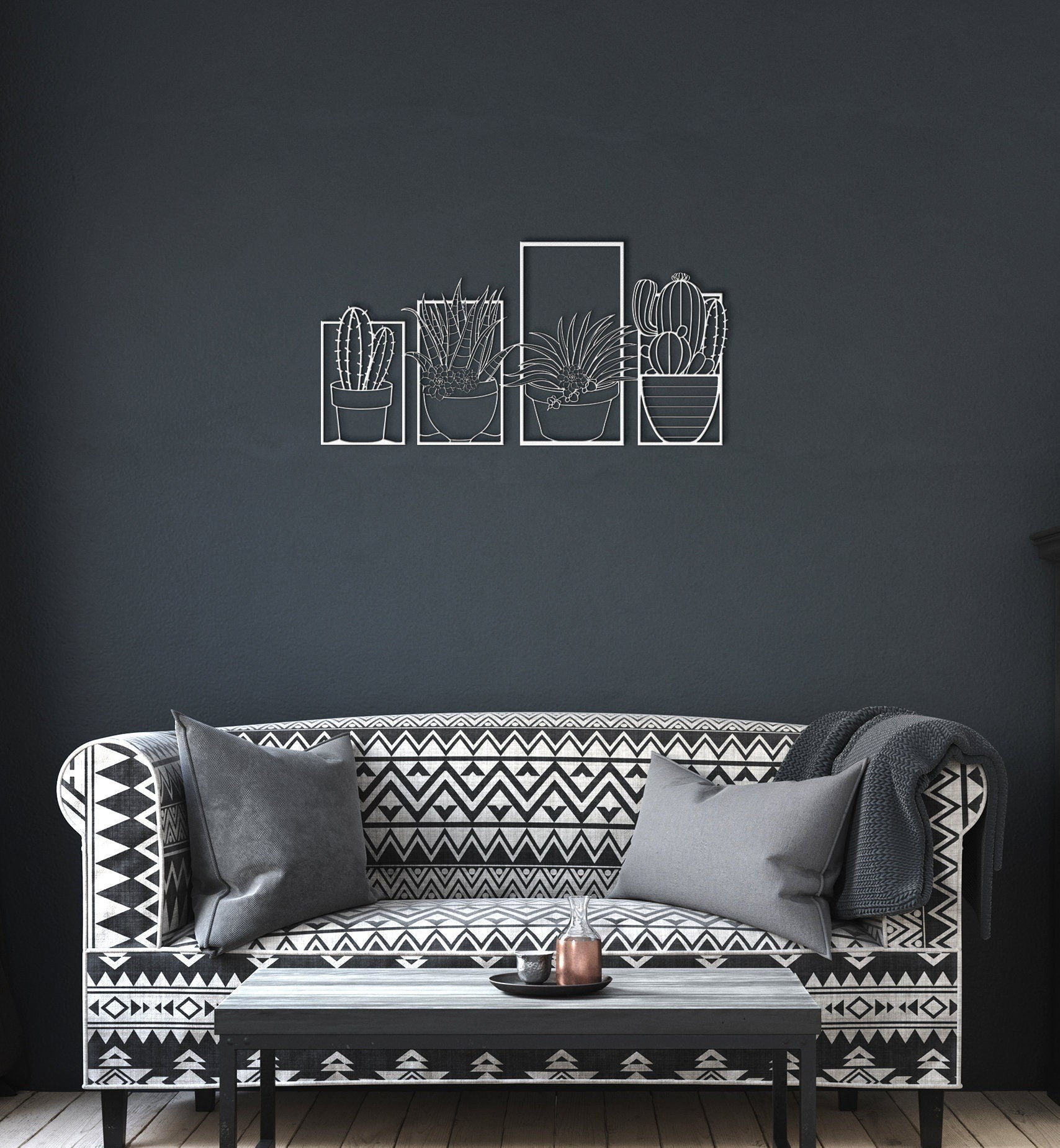 Metal Cactus 4 Pieces Wall Art, Cactus Metal Sign, Housewarming Gift, Wall Hanging Cactus Sign, Large Metal Wall Art, Metal Cactus Decor