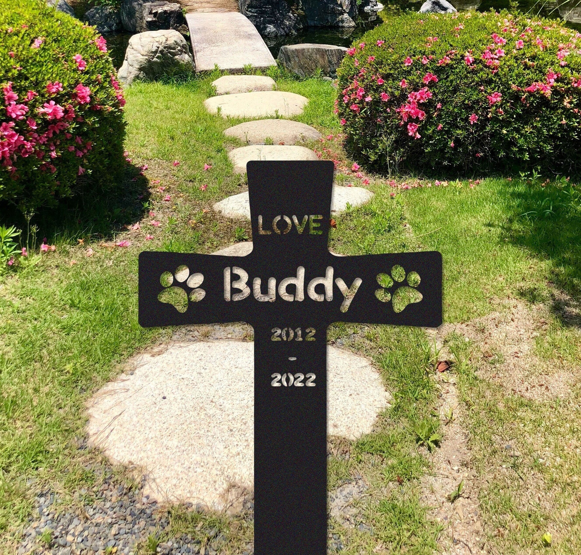 Custom Cross Memorial Stake Sign,Pet Grave Markers Sign, Metal Sign With Stake, Dog Loss Gift,Sympathy Sign, Remembrance Stake, Garden Decor