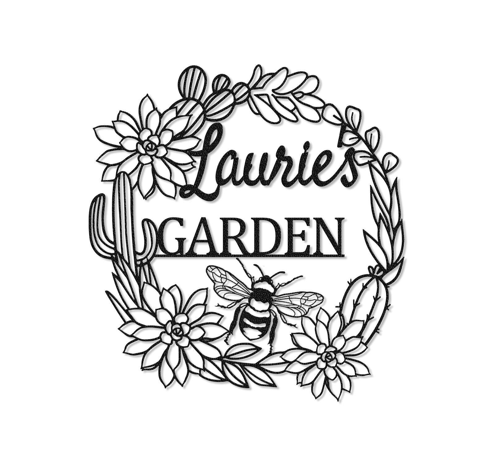 Cactus Garden Metal Sign,Cactus Bee Sign,Custom Garden Wall Art,Garden Decor,Indoor Decor,Outdoor Decoration,Personalized Sign Name