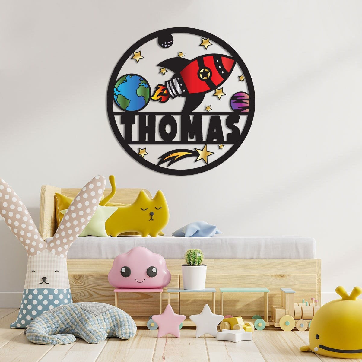 Space Name Sign, Rocket Ship Name Sign, Outer Space Room Decor, Space Nursery Decor, Outer Space Themed Name Sign for Kids, Kids Room Sign