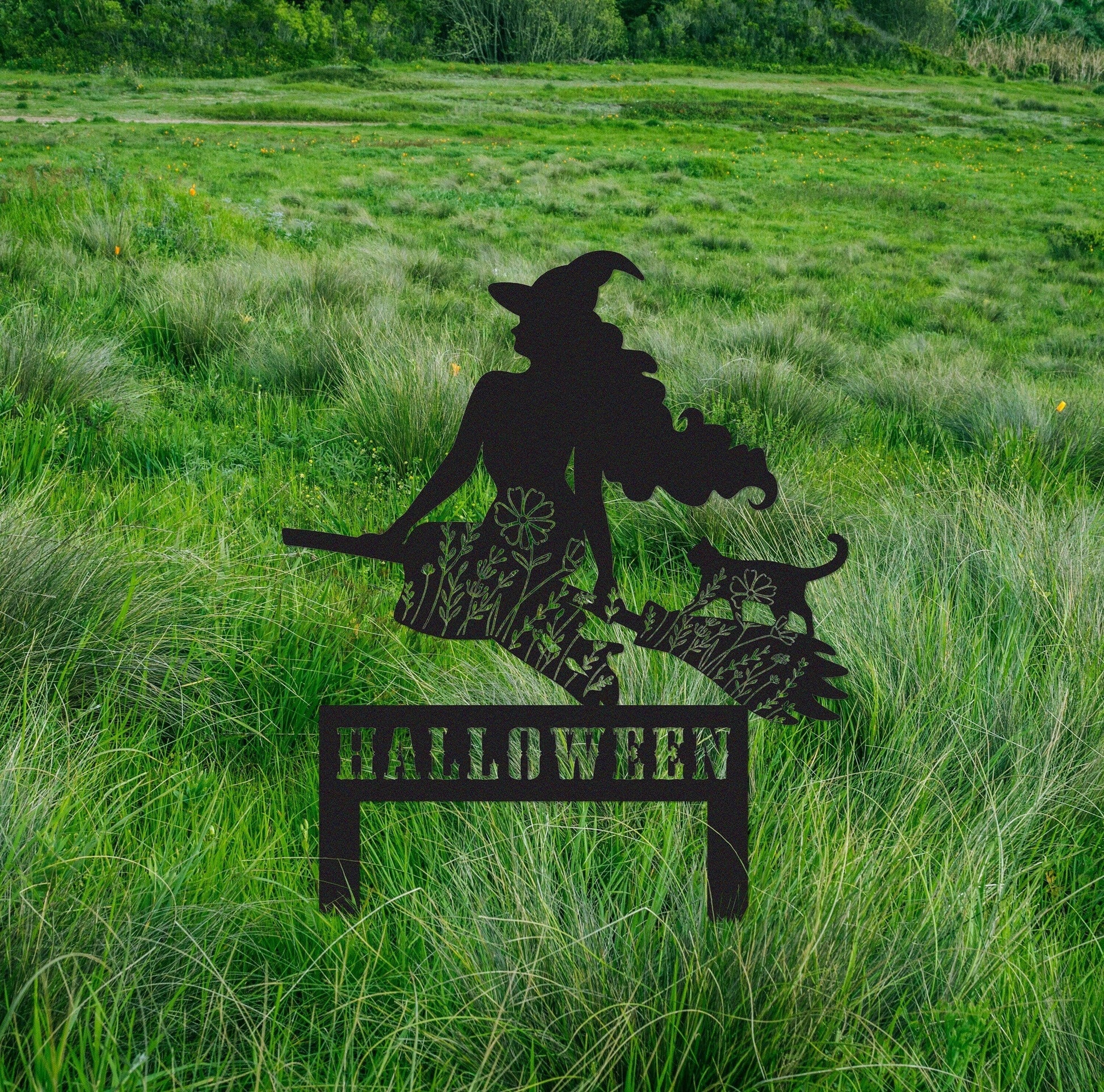 Witch Flying on a Broomstick Stake Sign,Custom Halloween Stake Sign,Halloween Gift Personalized,Witch Halloween Decor,Witch on a broom art