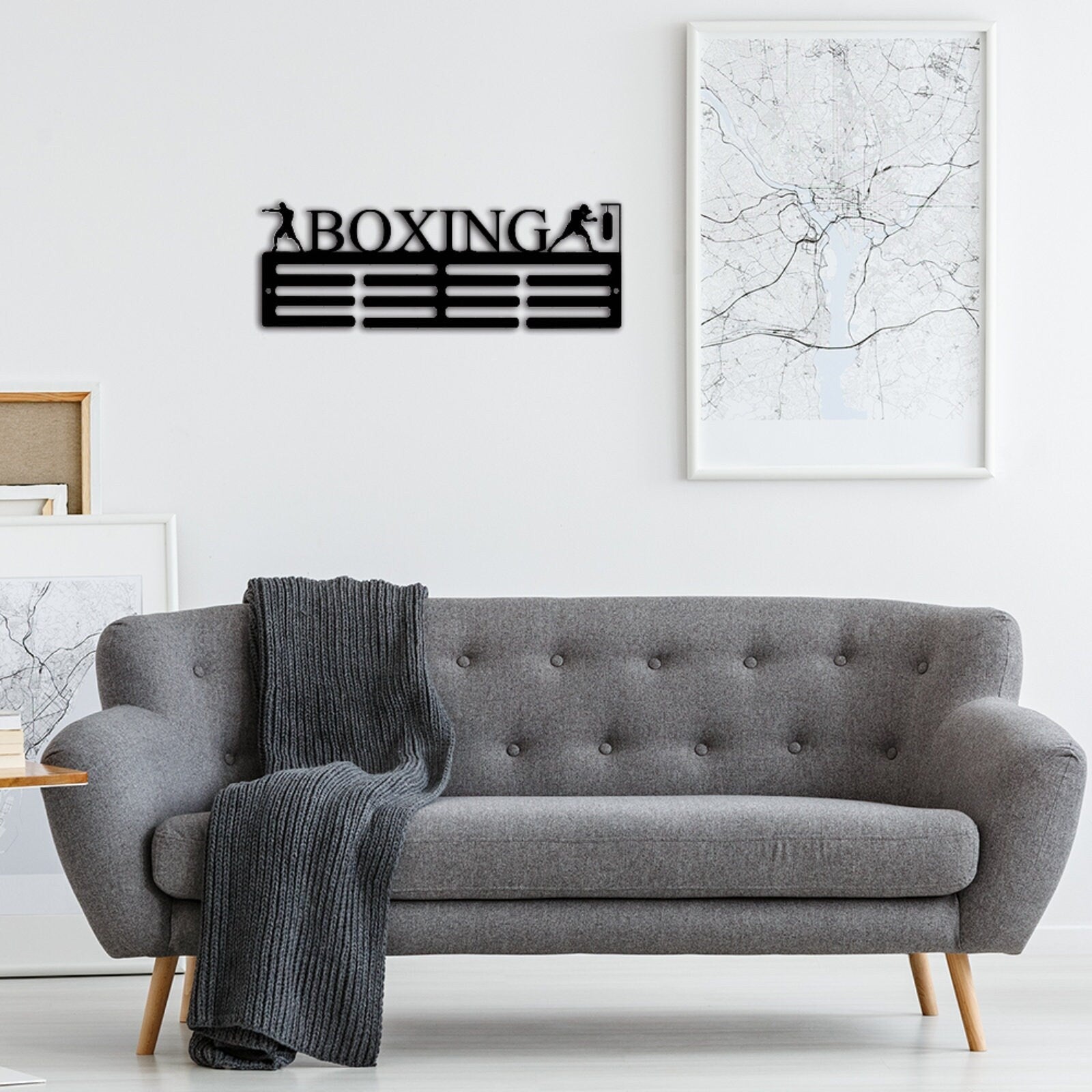 Custom Boxing Medal Hanger Metal Sign,Personalized Boxing Medal Hanger Display,2 Rungs For Medal & Ribbons,Boxing Medal Hanger Wall Art