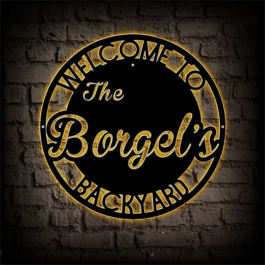 Custom Backyard Metal Sign With Lights,Personalized Patio Sign,Outdoor Decor Sign,Backyard Metal Decor,Family Backyard Bar Grill Metal Sign