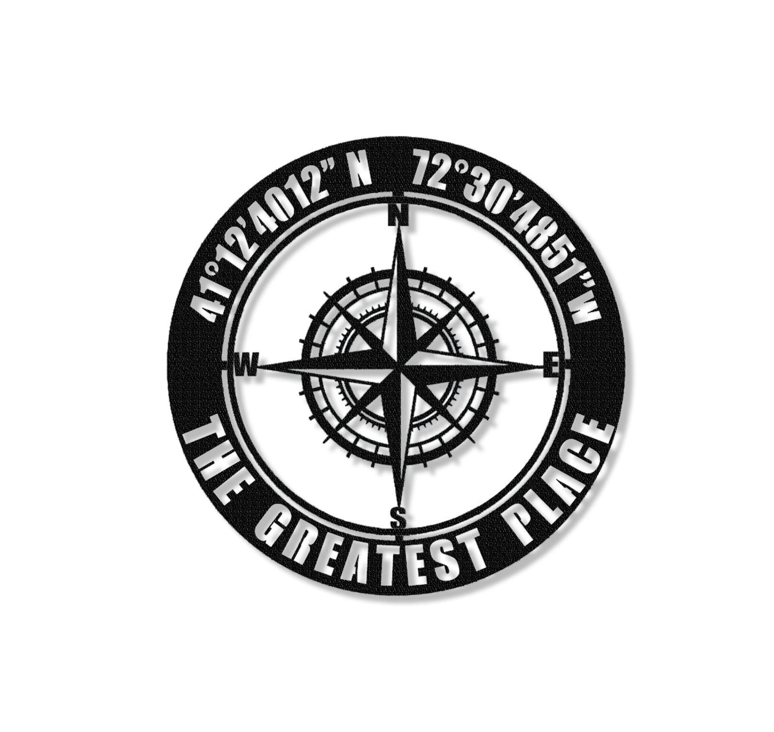 Custom Coordinates Sign,GPS Coordinates Sign,Personalized Nautical Compass Wall Art, Latitude and Longitude Sign,Room Decoration