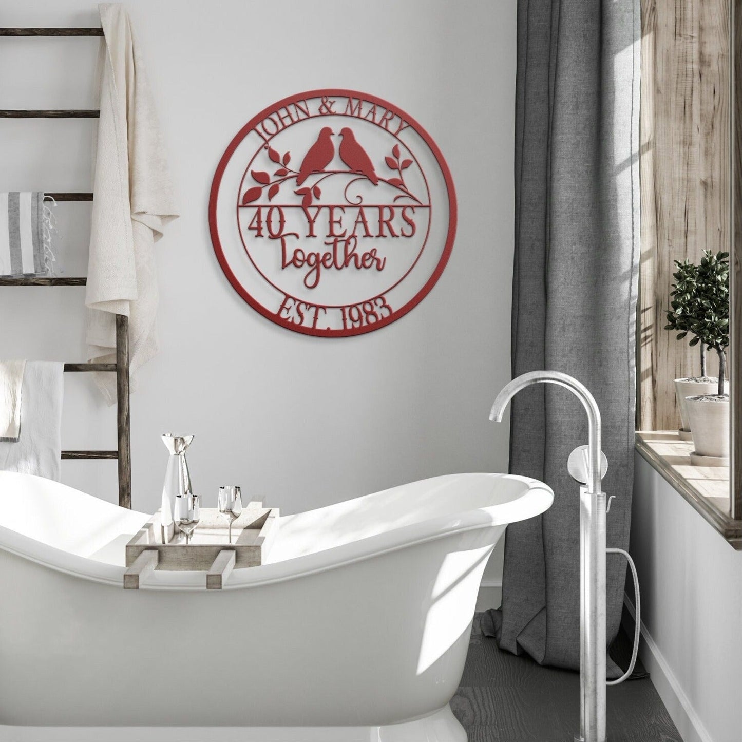 40th Anniversary Gift, Wedding Anniversary Sign, Doves Metal Sign, Ruby Anniversary Gift, Gift For Husband, Custom Monogram Sign