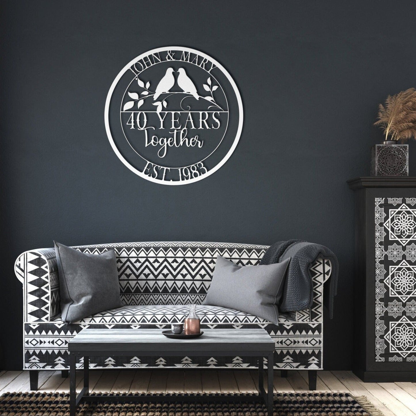 40th Anniversary Gift, Wedding Anniversary Sign, Doves Metal Sign, Ruby Anniversary Gift, Gift For Husband, Custom Monogram Sign