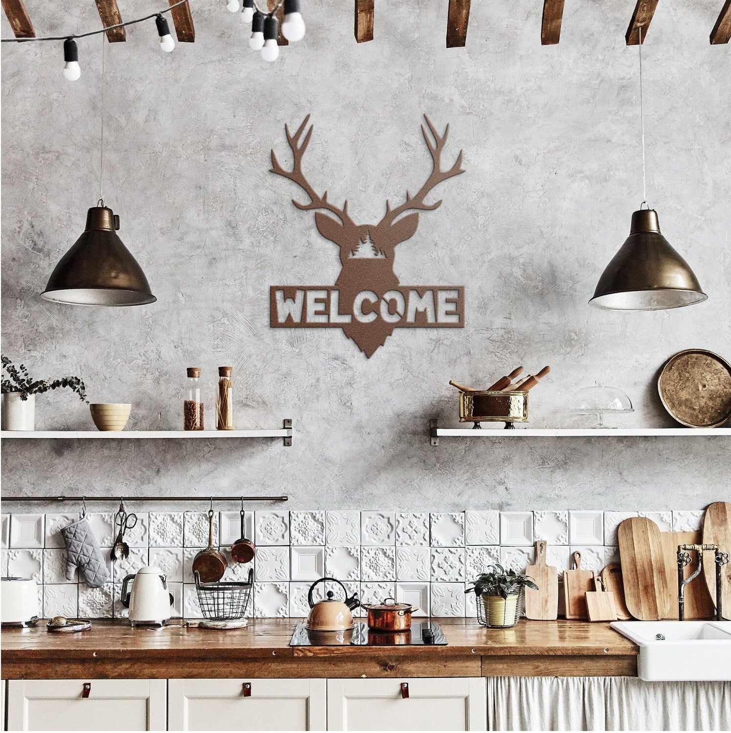 Welcome Deer Metal Sign, Deer Metal Wall Decor, Metal Welcome Sign, Large Metal Wall Art, Outdoor Metal Sign, Deer Housewarming Gift