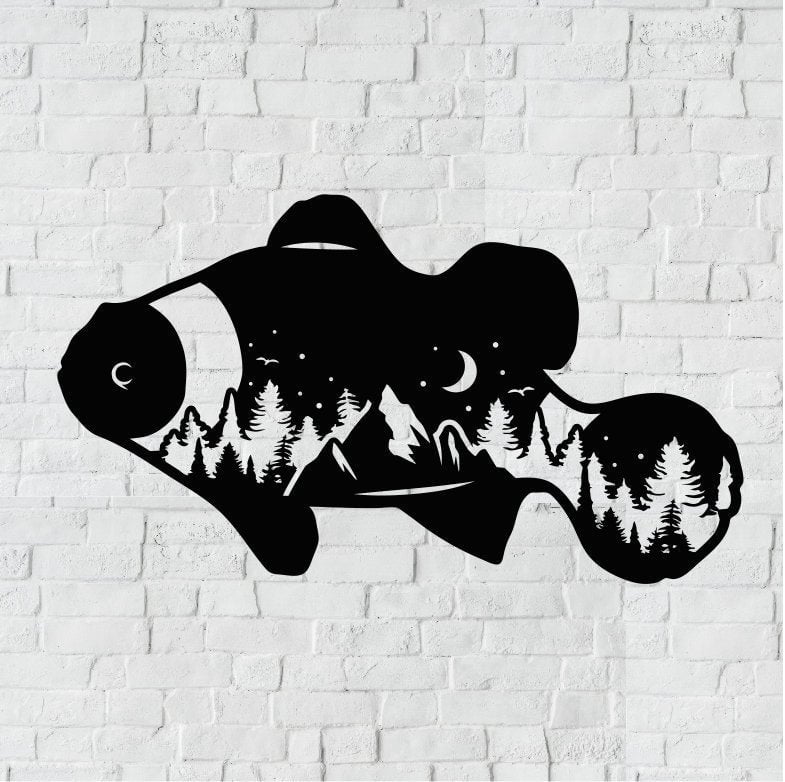Clownfish Metal Home Decor / Mountain Clown Fish Wall Art / Mountain Metal Wall Art / Metal Wall Art / Wall Art / Metal Wall Decor