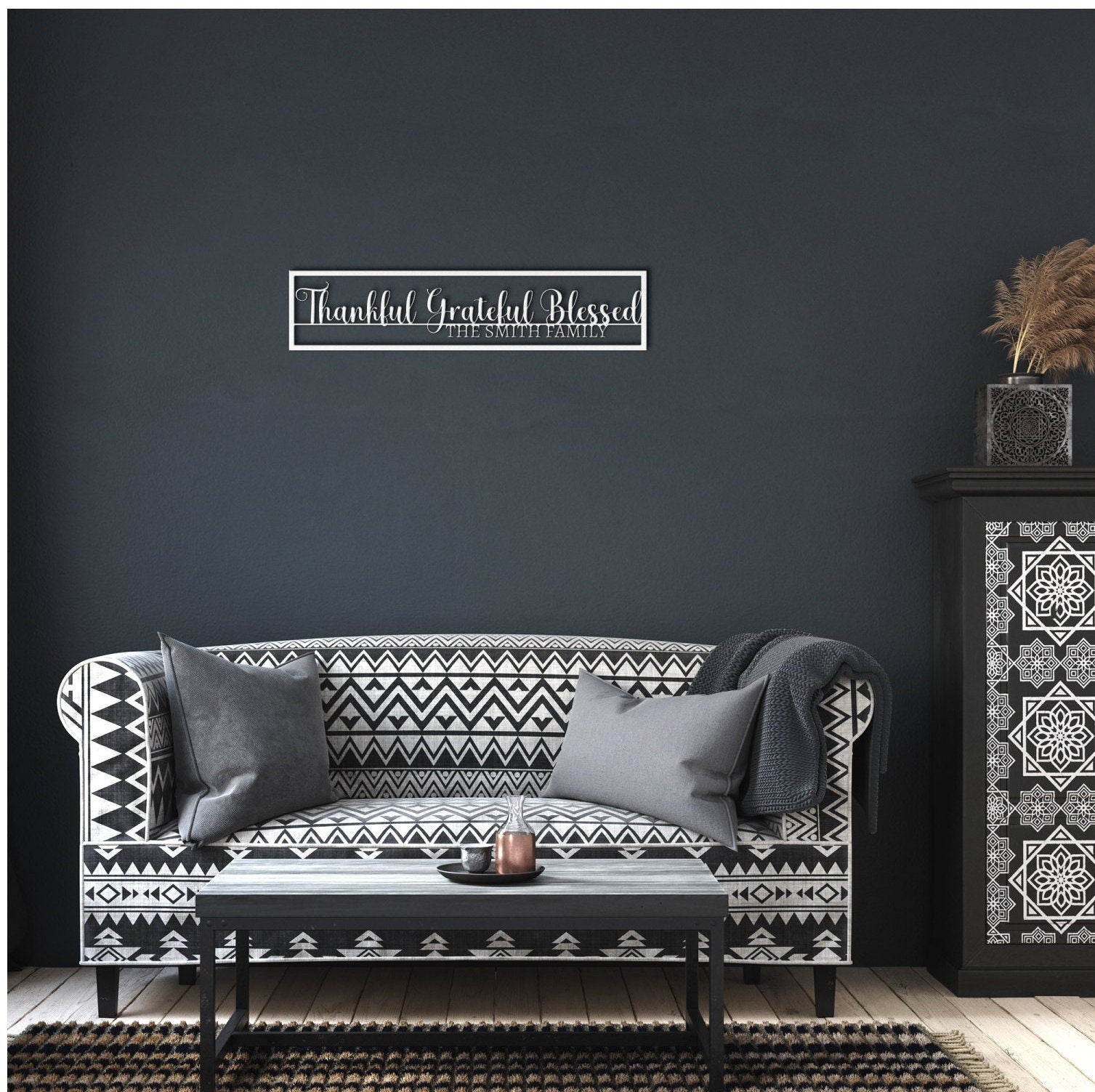 Thankful Grateful Blessed Metal Sign, Personalized Family Name Wall Art, Metal Scripture Wall Art, Custom Metal Name Sign, Large Metal Sign