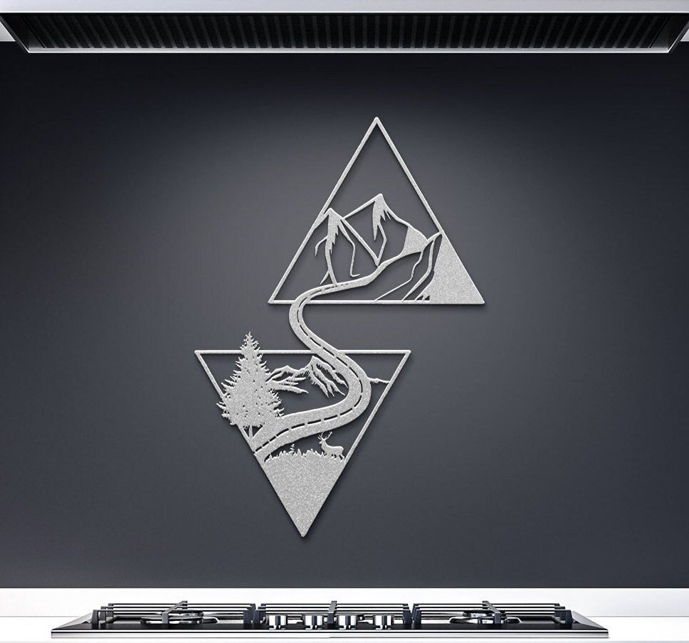 Geometric Mountain Metal Sign, Mountain Art Metal, Metal Mountain Wall Art, Mountain Triangle Metal Decor, Nature Metal Home Decor