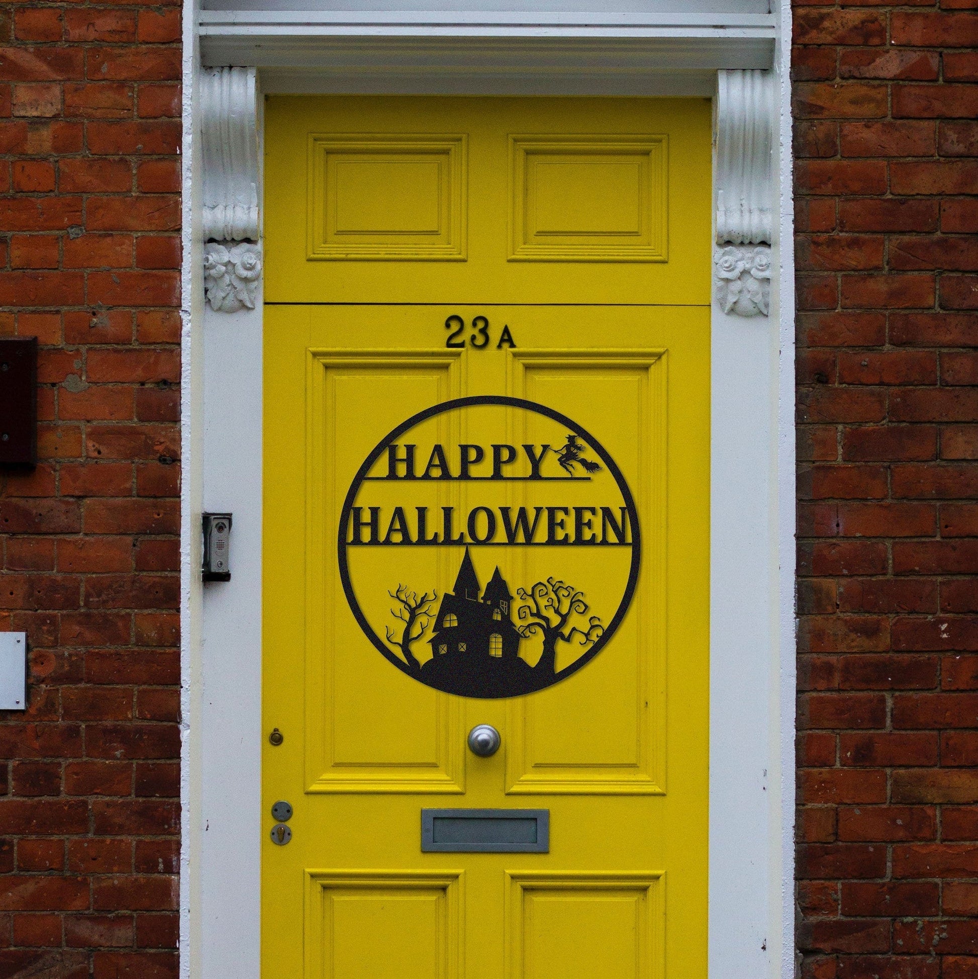 Custom Happy Halloween Sign,Witch Flying on a Broomstick Metal Sign,Halloween Gift,Halloween Decor,Haunted House Decor,Halloween Party Decor