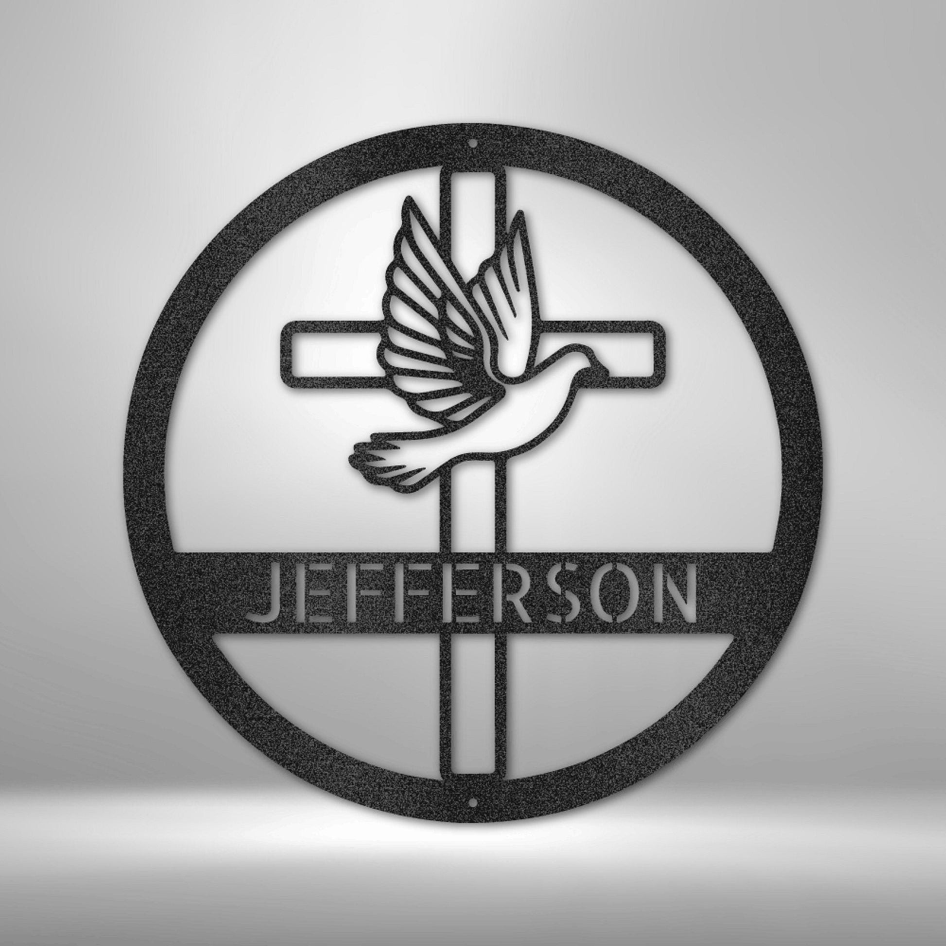 Christian Metal Sign, Personalized Metal Cross Sign, Dove and Cross Monogram, Custom Name Monogram Sign, Dove Metal Sign, Spiritual Wall Art