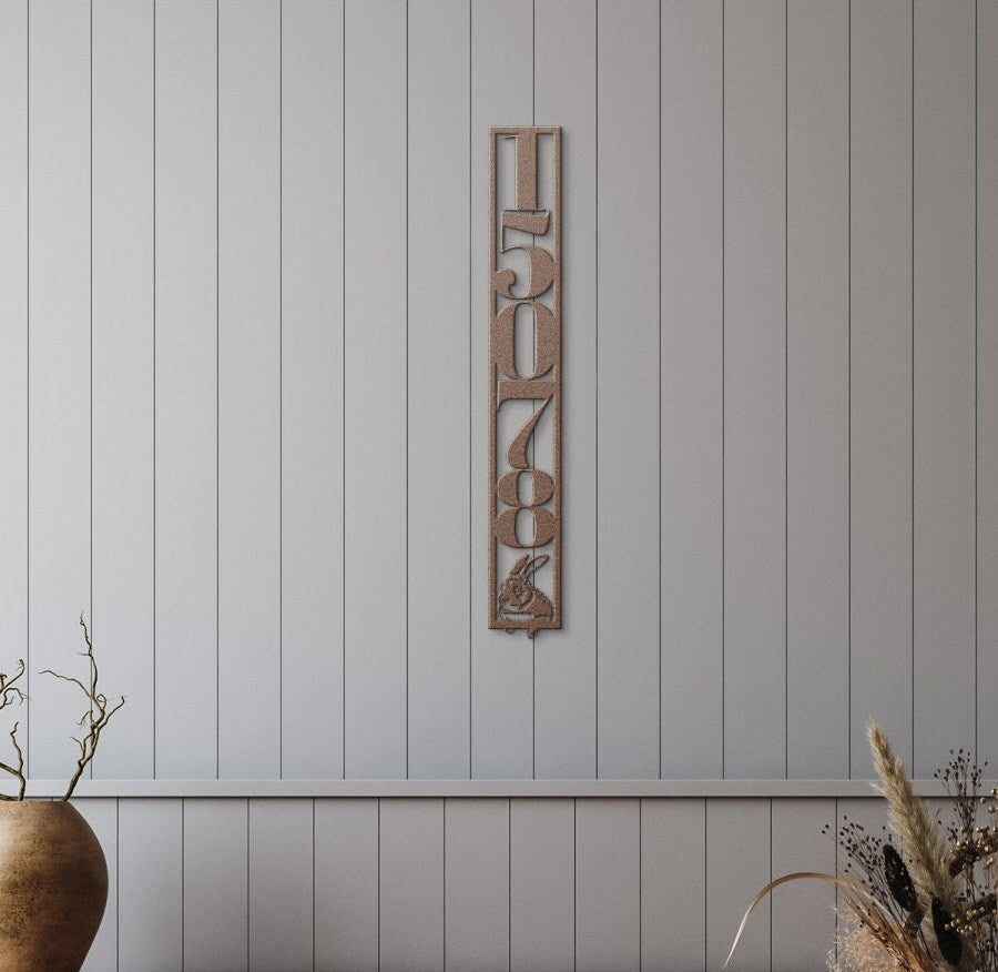 Vertical Metal Address Sign, Custom Address Sign, House Numbers Metal Sign, Rabbit Address Sign, Bunny Metal Address Plaque, Large Sign