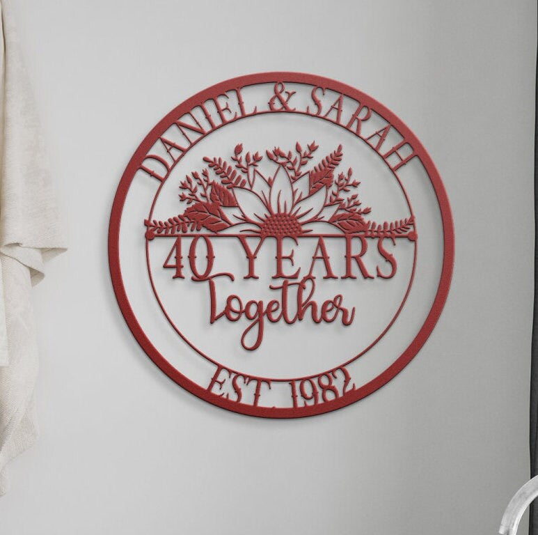 40th Anniversary Gift For Parents, Wedding Anniversary Metal Sign, Parents Anniversary Gift, Metal Wall Art