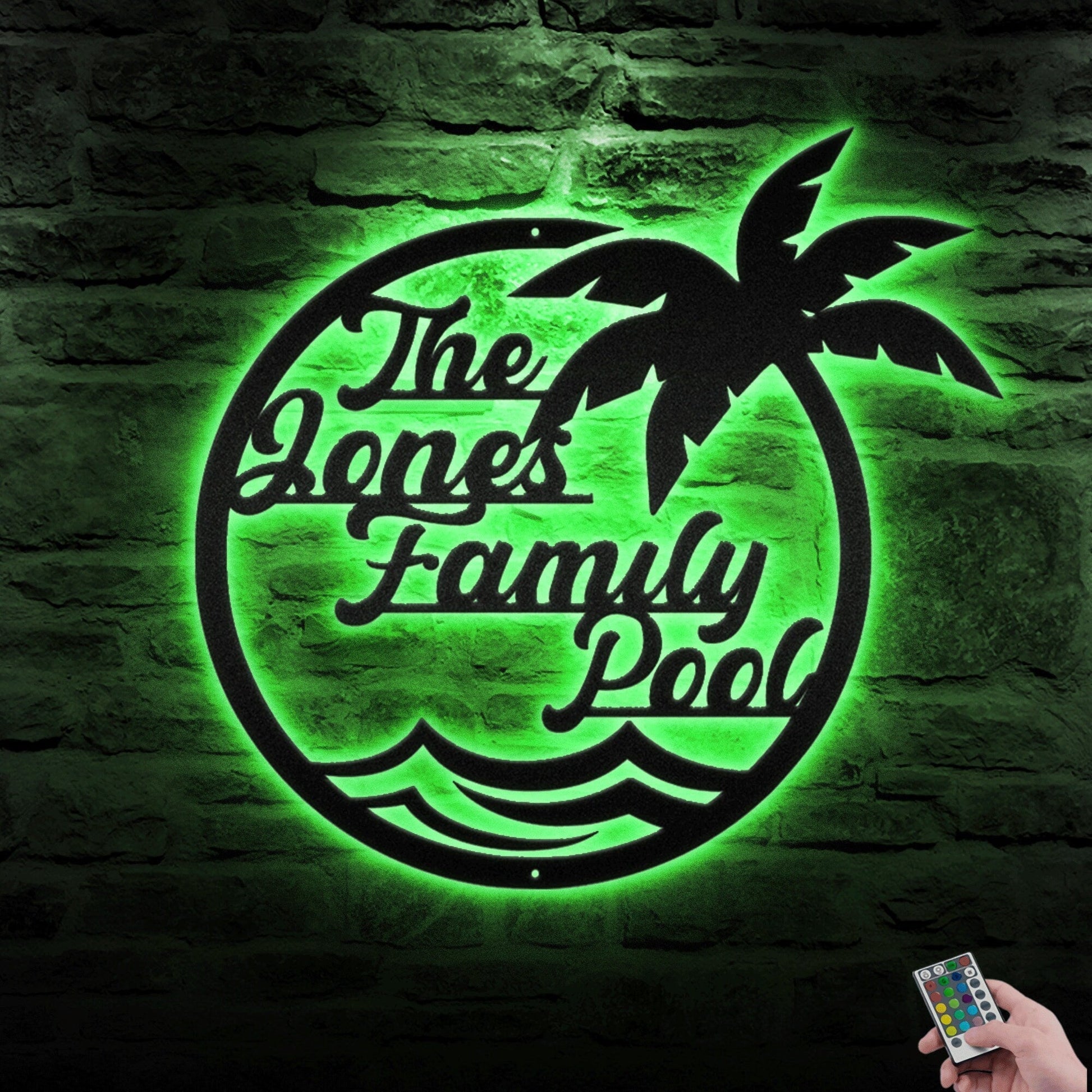 The Family Pool Personalized Metal Wall Art With LED, Great For Decorating Indoor Swimming Pool, Personalized Pool & Patio Metal Sign.