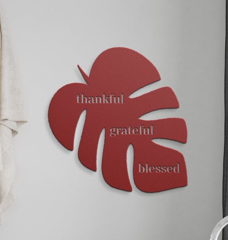 Thankful Grateful Blessed Black Metal Wall Art, Metal Leaf Wall Art, Metal Scripture Wall Art, Outdoor Patio Metal Sign, Large Metal Sign