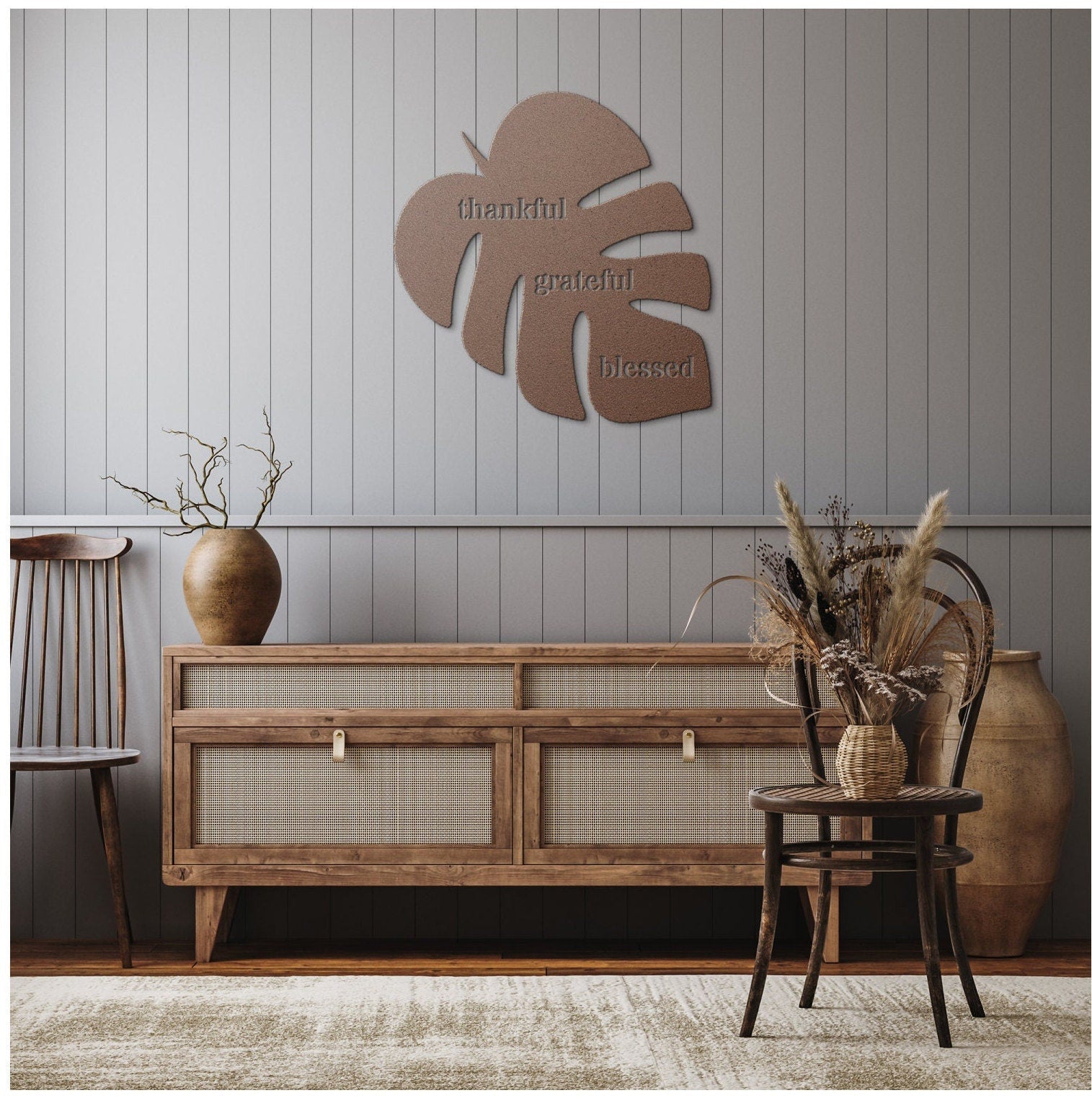 Thankful Grateful Blessed Black Metal Wall Art, Metal Leaf Wall Art, Metal Scripture Wall Art, Outdoor Patio Metal Sign, Large Metal Sign