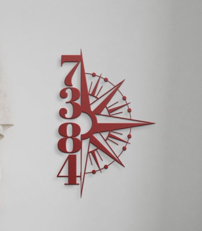 Vertical House Number Sign, Hanging Compass Address Sign, Outdoor Patio Metal Sign, Metal House Numbers, Large House Number, Metal Address