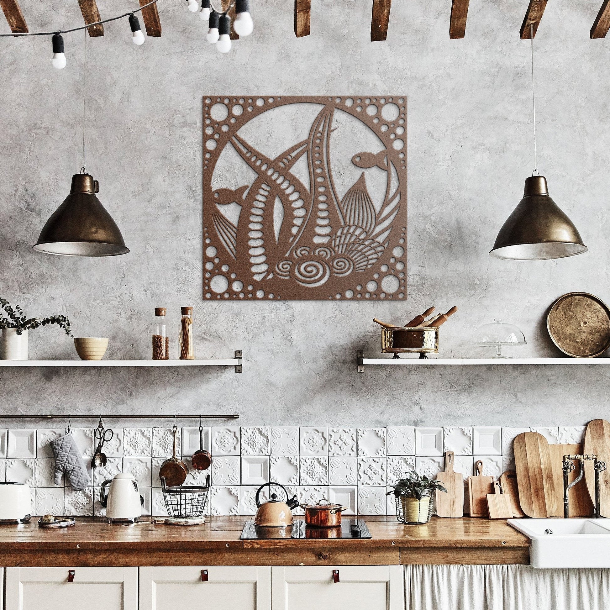 Underwater World Metal Sign, Nautical Undersea Wall Decor, Ocean Seashells Metal Sign, Coral Reefs Wall Decor, Underwater Wall Sign