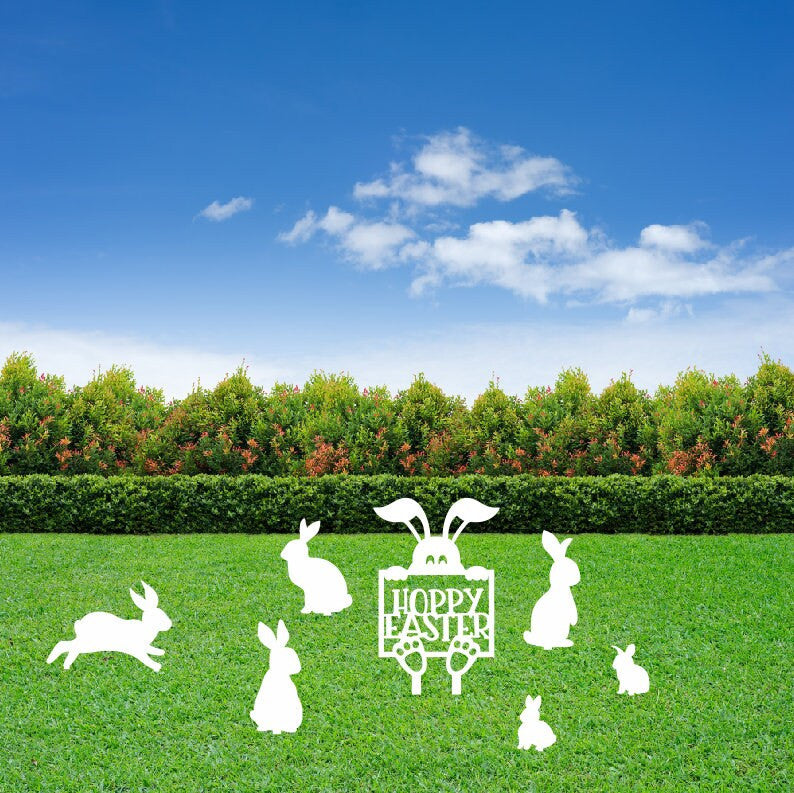 Easter Bunny Metal Stake Sign / Outdoor Easter decoration / Easter Bunny yard metal sign / Metal Stake Sign / Easter Decor