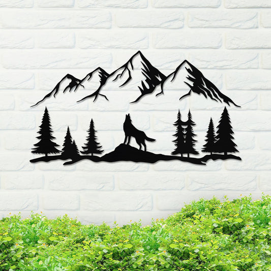 Wolf Landscape Sign, Wolf Metal Sign, Metal Wolf Sign, Bear Sign, Metal Family Sign, Door Hanger, Home Decor, Backyard Sign, Metal Gift