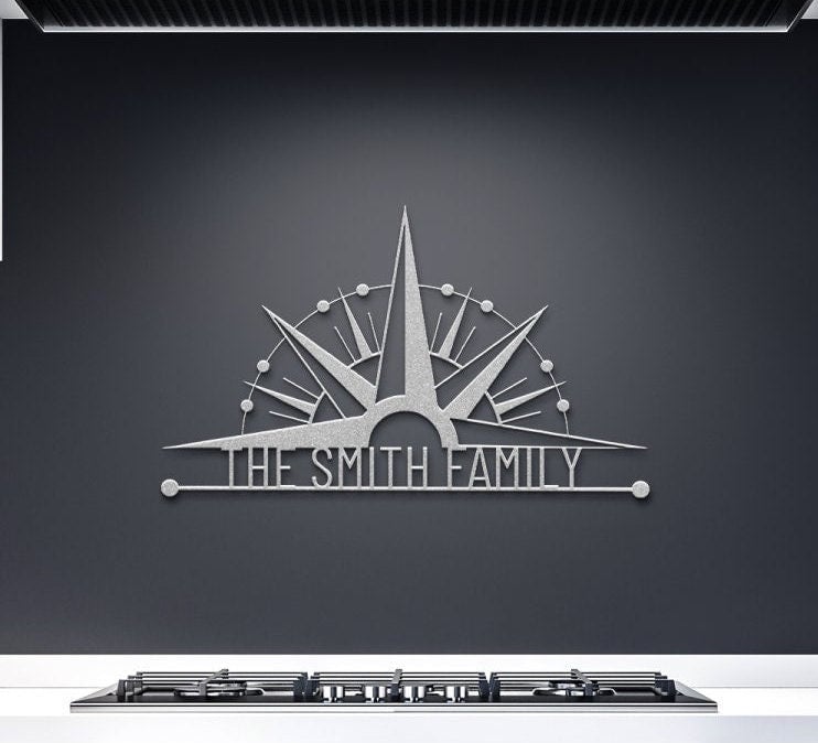 Personalized Family Name Metal Sign, Compass Wall Art, Outdoor Patio Metal Sign, Last Name Sign, Front Porch Decor, Custom Metal Name Sign