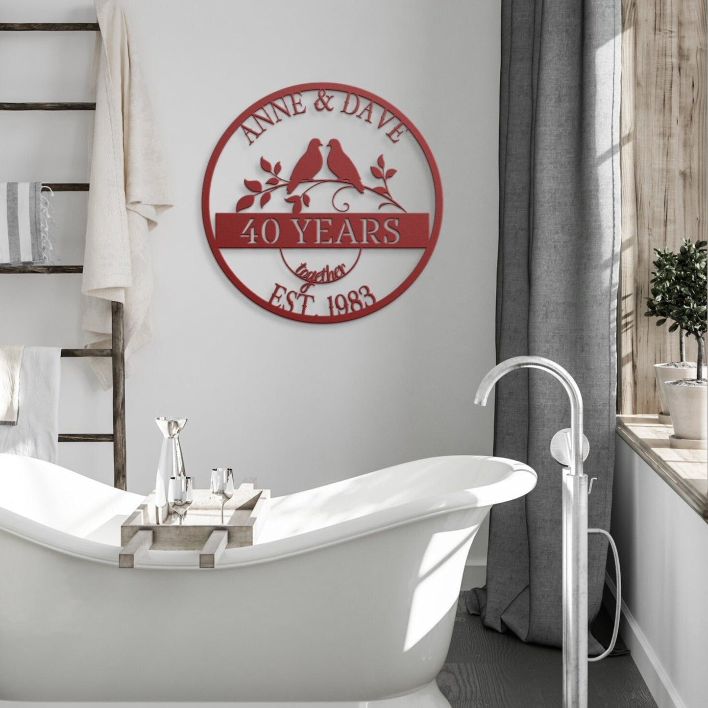 40th Wedding Anniversary Gift, Anniversary Sign, Doves Metal Sign, Ruby Anniversary Gift, Gift For Husband, Custom Monogram Sign