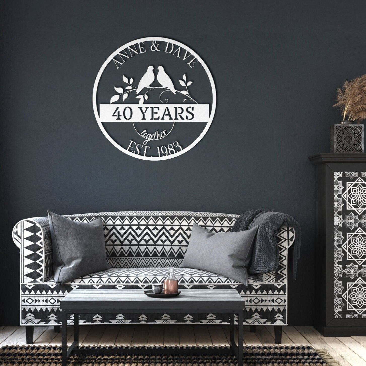 40th Wedding Anniversary Gift, Anniversary Sign, Doves Metal Sign, Ruby Anniversary Gift, Gift For Husband, Custom Monogram Sign