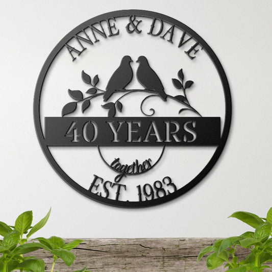 40th Wedding Anniversary Gift, Anniversary Sign, Doves Metal Sign, Ruby Anniversary Gift, Gift For Husband, Custom Monogram Sign