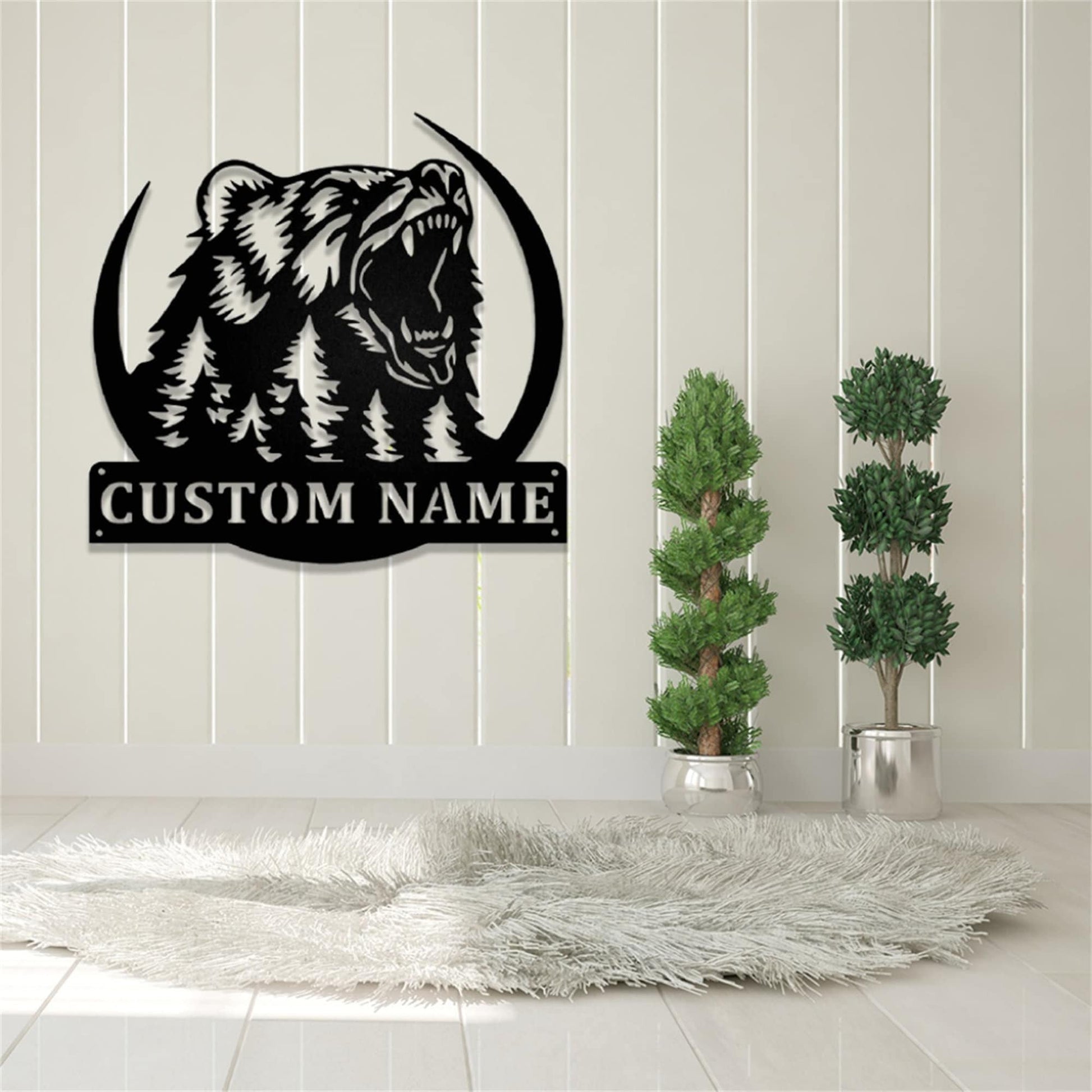 Custom Bear Metal Wall Art with Lights,Grizzly Bear Metal Sign,Personalized Bear Name Sign,Bear Wildlife Metal Wall Decor,Custom Bear Sign