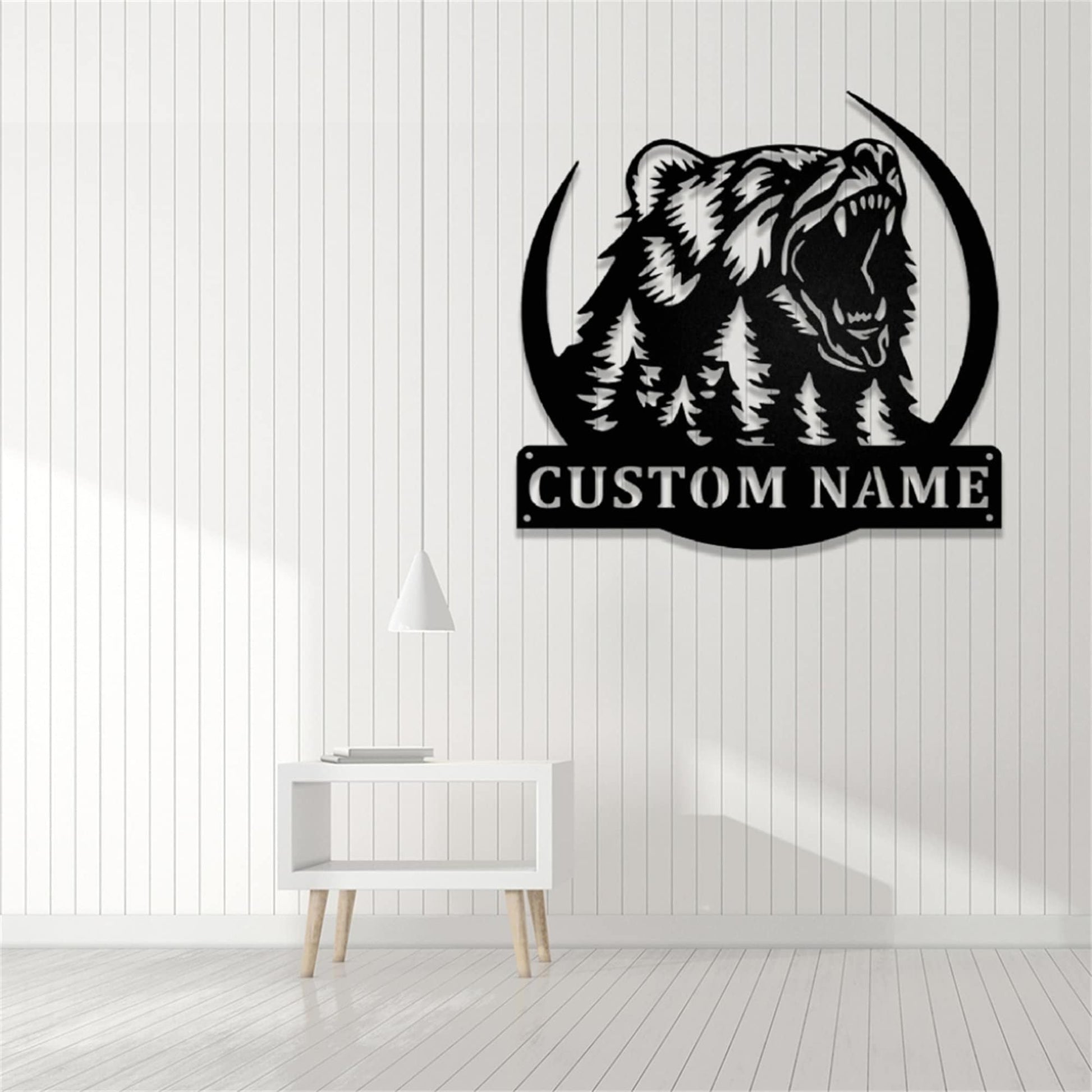 Custom Bear Metal Wall Art with Lights,Grizzly Bear Metal Sign,Personalized Bear Name Sign,Bear Wildlife Metal Wall Decor,Custom Bear Sign