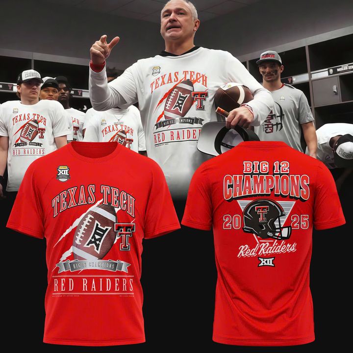 Texas Tech Red Raiders 2025 Big 12 Football Champions Loked Room Red T-shirt