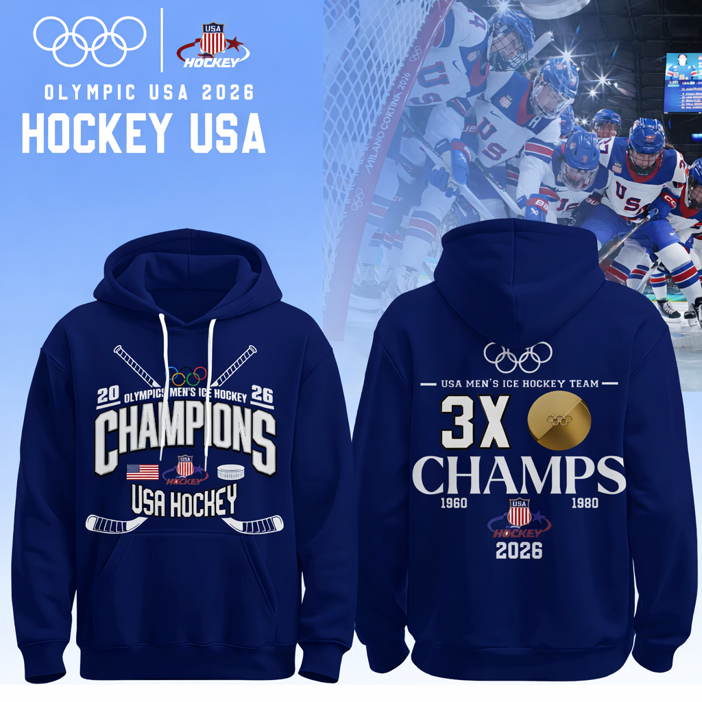 , Team USA 2026 Olympic Men’s Ice Hockey Champions Hoodie Limited Edition Blue