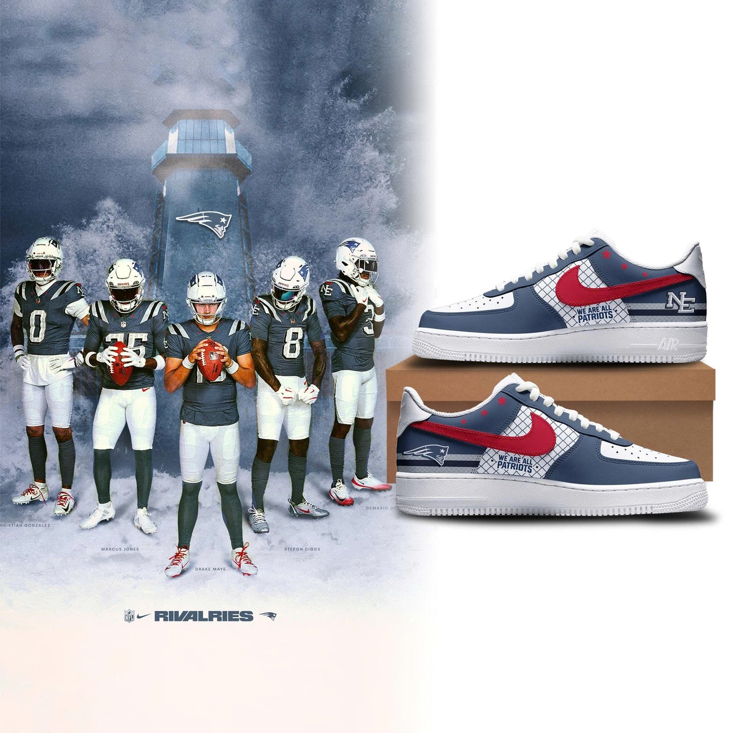 Special edition New England Patriots Sneakers ” We are all patriots ” 2025 for fans!