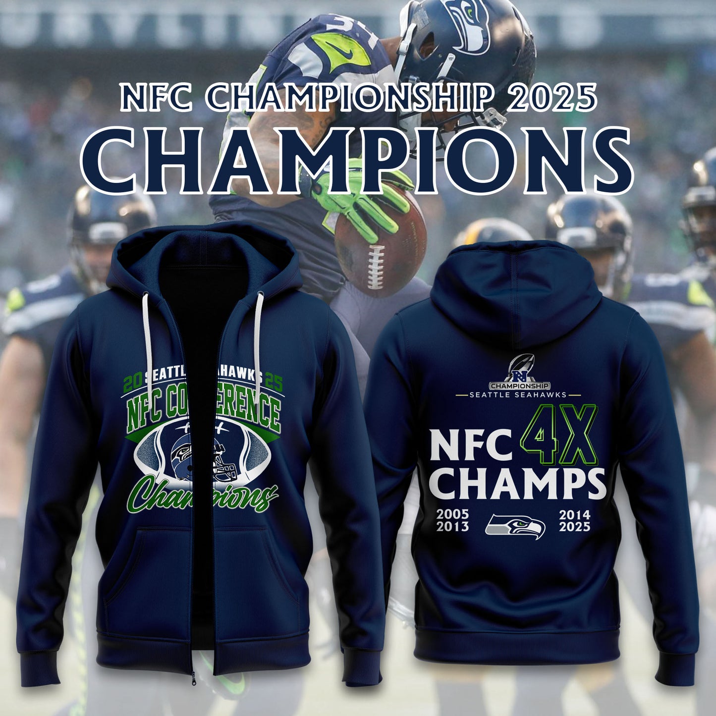 SSeahawks x 2025 NFC Conference Champions Hoodie Zip V1