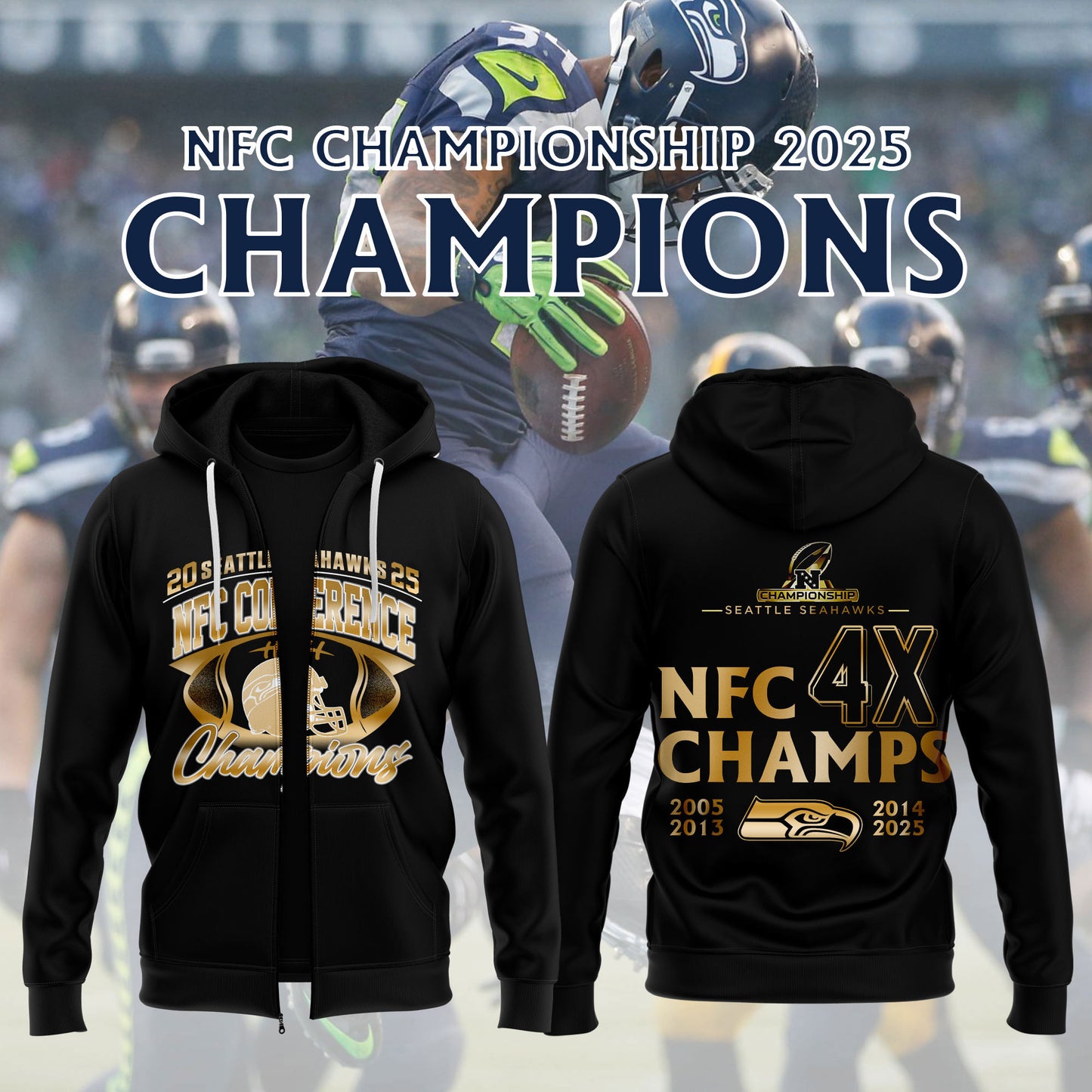 SSeahawks x 2025 NFC Conference Champions Hoodie Zip V3
