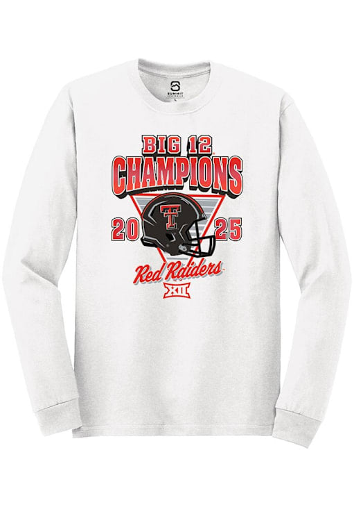 Mens Texas Tech Red Raiders White Summit Sportswear 2025 Big 12 Football Champions HELMET Tee