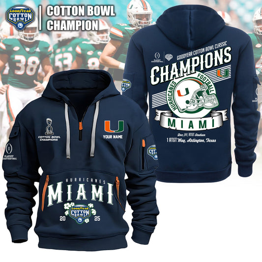 Miami Hurricanes NCAA 2025-2026 Goodyear Cotton Bowl Classic Champions Quarter Zipper Hoodie