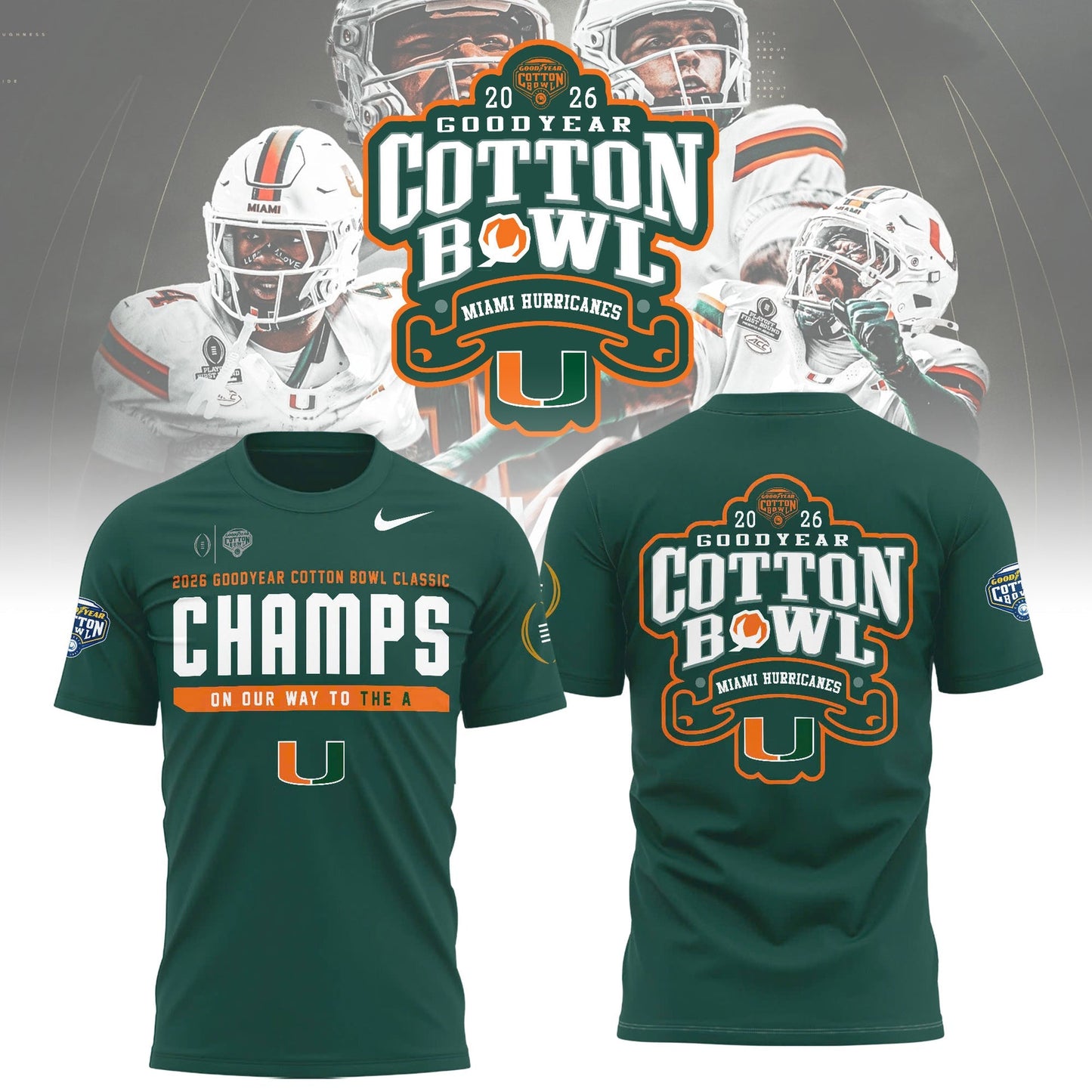 Miami Hurricanes Football Cotton Bowl Champions 2025 Combo T-Shirt