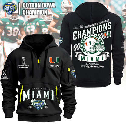 Miami Hurricanes NCAA 2025-2026 Goodyear Cotton Bowl Classic Champions Quarter Zipper Hoodie