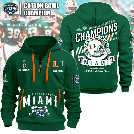 Miami Hurricanes NCAA 2025-2026 Goodyear Cotton Bowl Classic Champions Quarter Zipper Hoodie