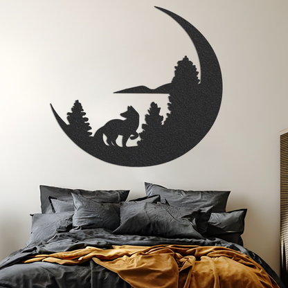 Moon Metal Art / Moon and Wolf Metal Art / Metal Wall Art / Half Moon Sign / Outdoor Home Decor / Custom Wall Art Decor